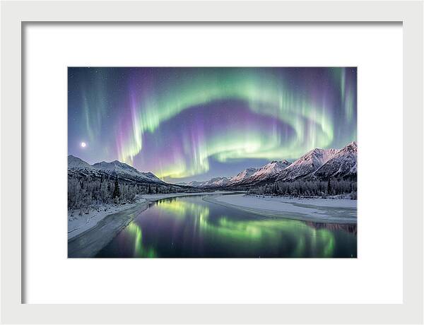 Aurora Borealis Over Frozen Valley