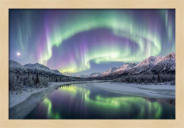 Aurora Borealis Over Frozen Valley