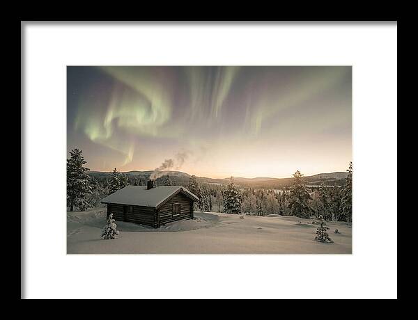 Aurora Borealis Over Remote Cabin