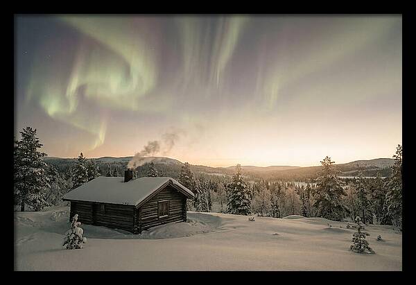 Aurora Borealis Over Remote Cabin