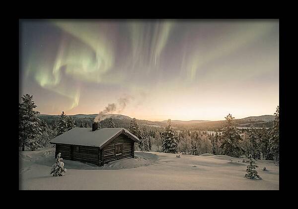 Aurora Borealis Over Remote Cabin