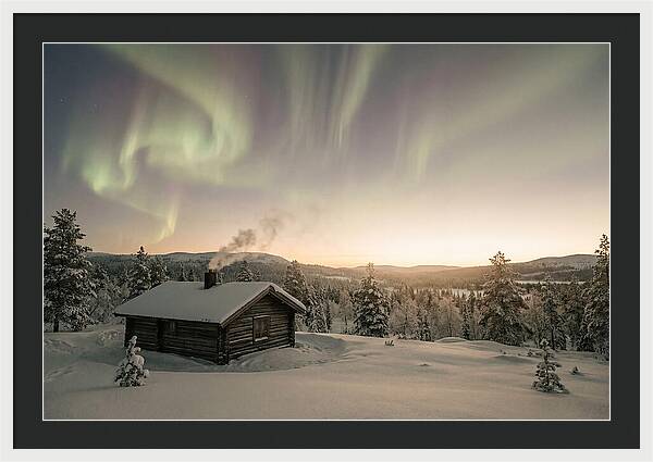 Aurora Borealis Over Remote Cabin