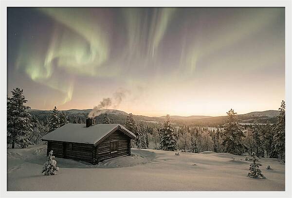 Aurora Borealis Over Remote Cabin