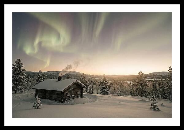 Aurora Borealis Over Remote Cabin