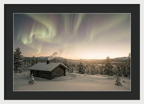 Aurora Borealis Over Remote Cabin