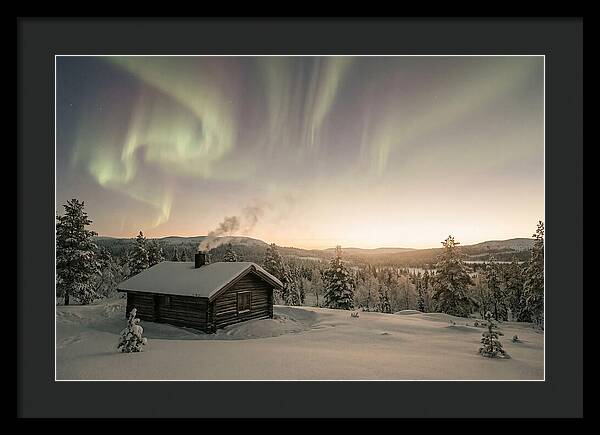 Aurora Borealis Over Remote Cabin