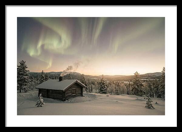Aurora Borealis Over Remote Cabin