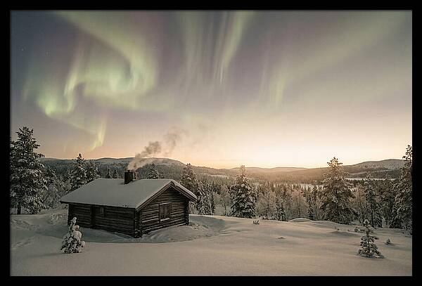 Aurora Borealis Over Remote Cabin