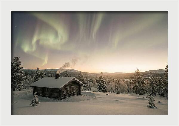 Aurora Borealis Over Remote Cabin