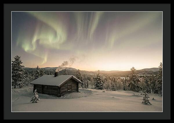 Aurora Borealis Over Remote Cabin