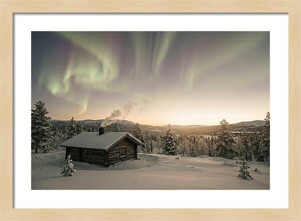 Aurora Borealis Over Remote Cabin
