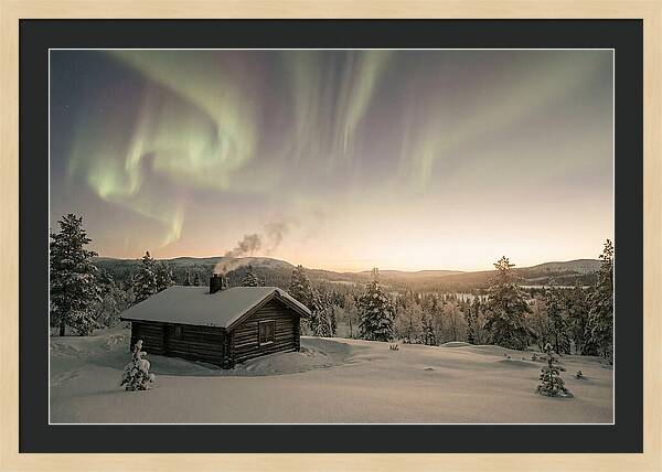 Aurora Borealis Over Remote Cabin