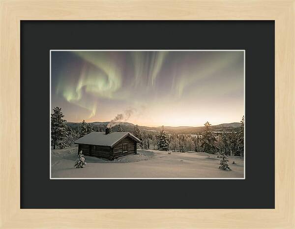 Aurora Borealis Over Remote Cabin