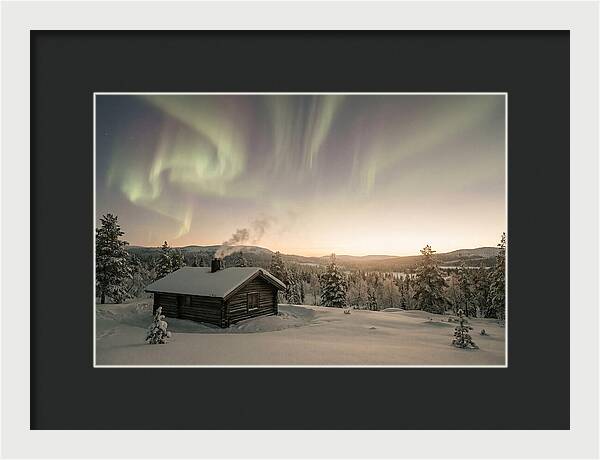 Aurora Borealis Over Remote Cabin