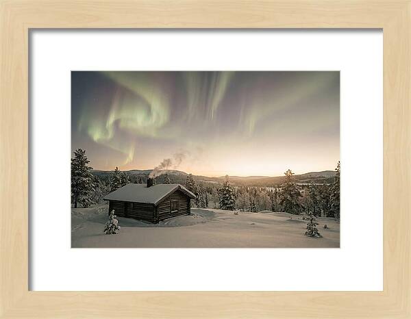 Aurora Borealis Over Remote Cabin