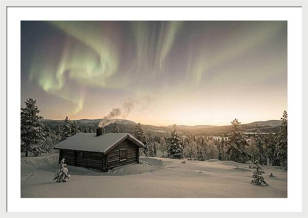 Aurora Borealis Over Remote Cabin