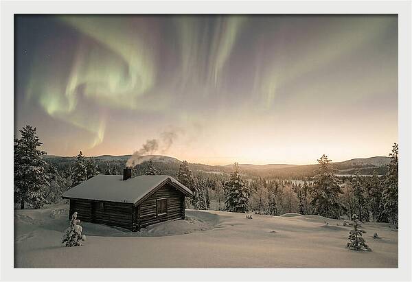 Aurora Borealis Over Remote Cabin