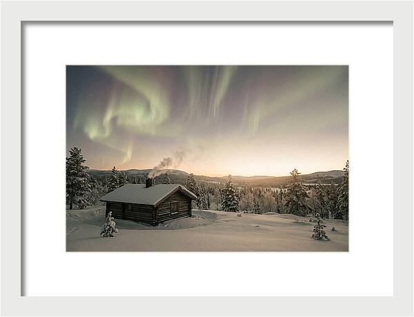 Aurora Borealis Over Remote Cabin