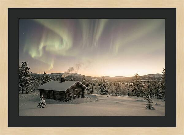 Aurora Borealis Over Remote Cabin