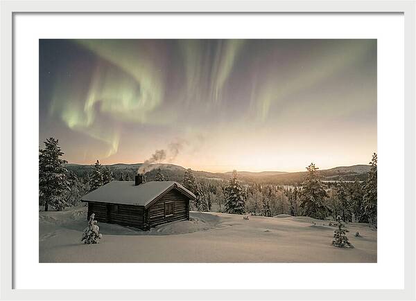 Aurora Borealis Over Remote Cabin