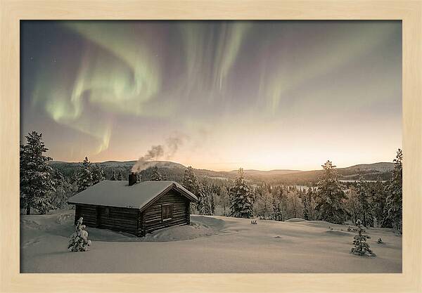 Aurora Borealis Over Remote Cabin