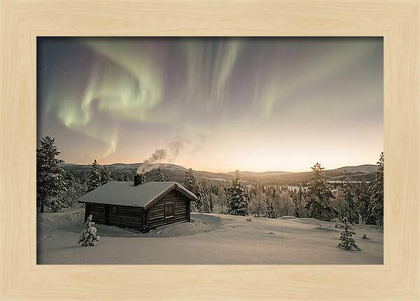 Aurora Borealis Over Remote Cabin