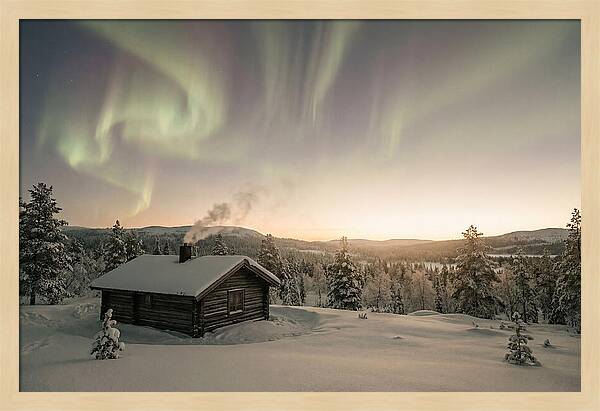 Aurora Borealis Over Remote Cabin