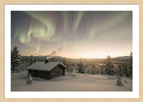 Aurora Borealis Over Remote Cabin