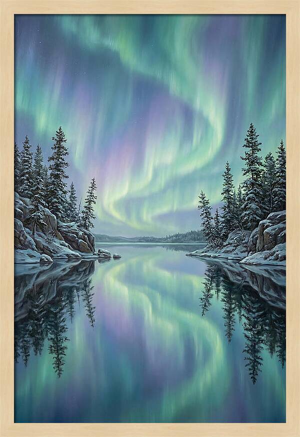 Aurora Borealis Reflected In Calm Glacier