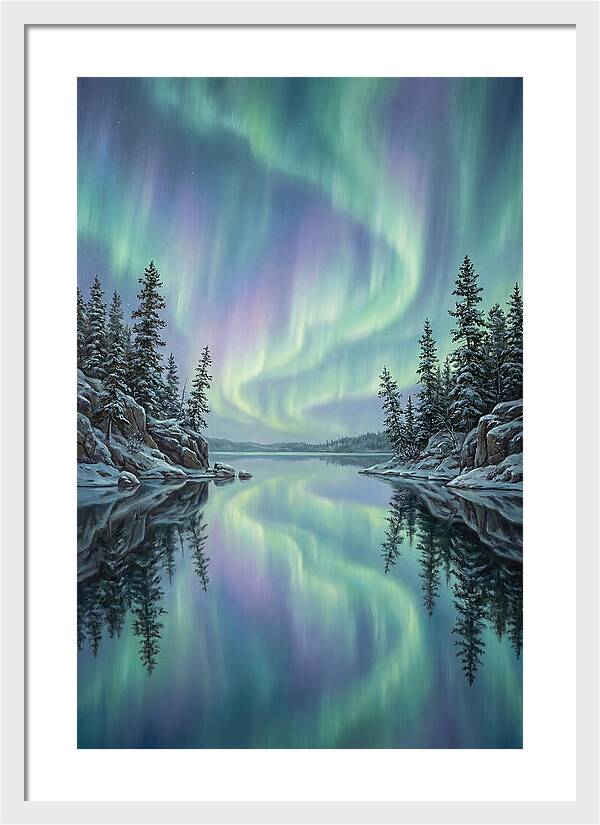 Aurora Borealis Reflected In Calm Glacier