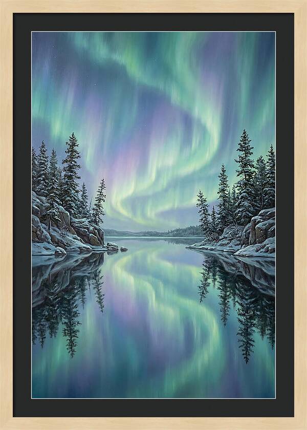 Aurora Borealis Reflected In Calm Glacier