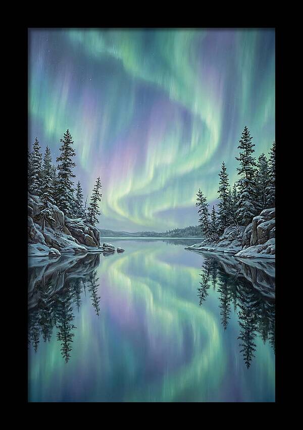 Aurora Borealis Reflected In Calm Glacier