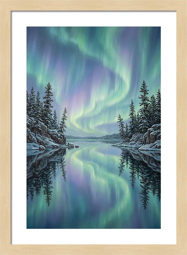 Aurora Borealis Reflected In Calm Glacier