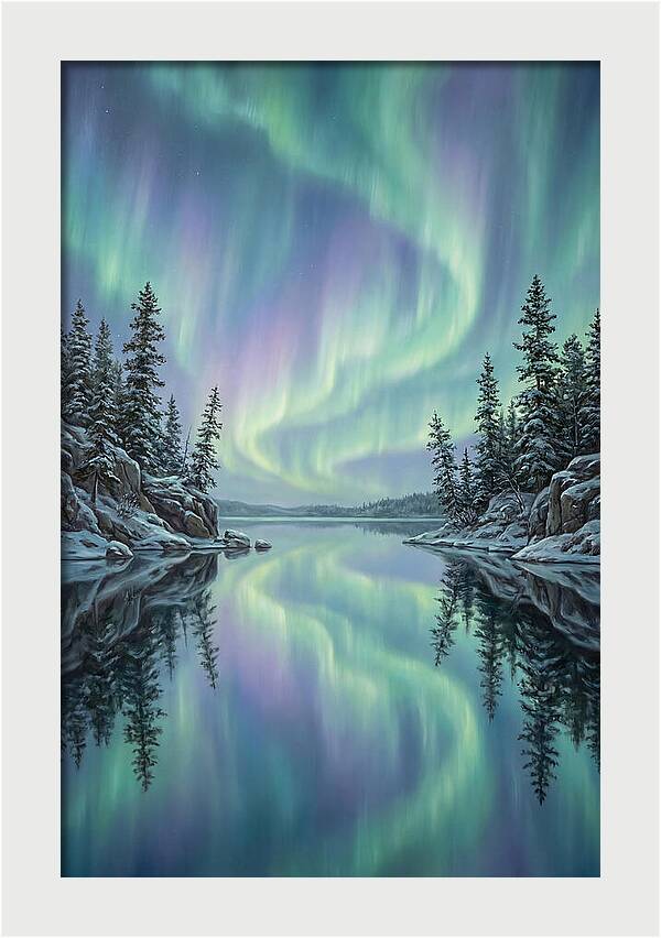 Aurora Borealis Reflected In Calm Glacier