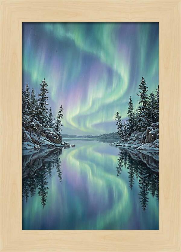 Aurora Borealis Reflected In Calm Glacier