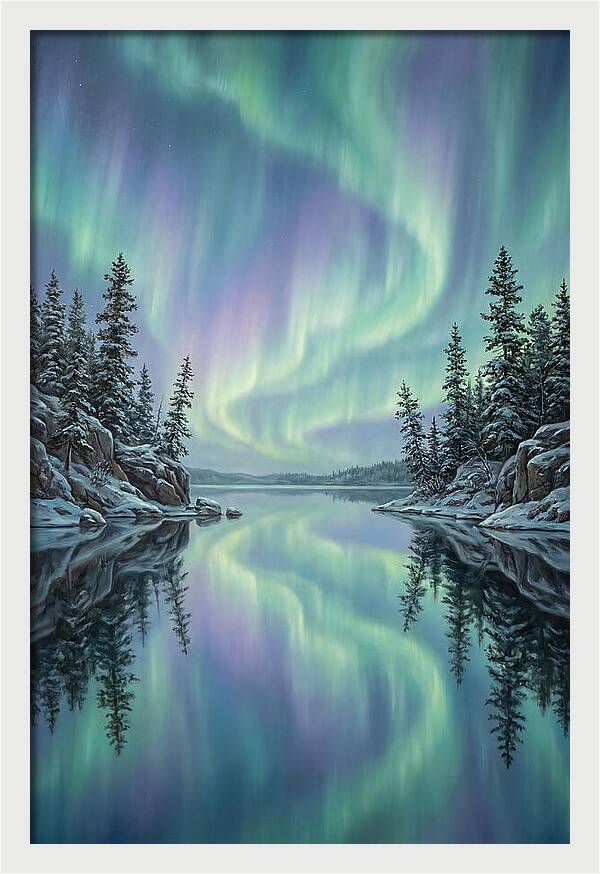 Aurora Borealis Reflected In Calm Glacier