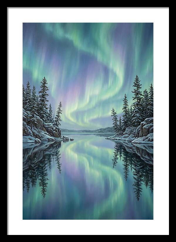 Aurora Borealis Reflected In Calm Glacier