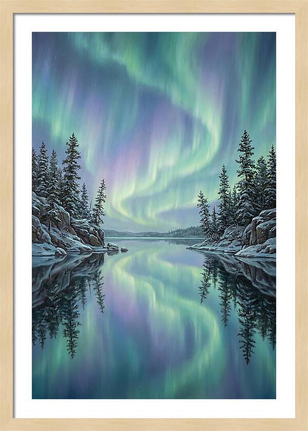 Aurora Borealis Reflected In Calm Glacier
