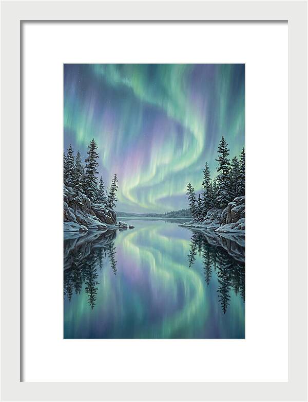 Aurora Borealis Reflected In Calm Glacier