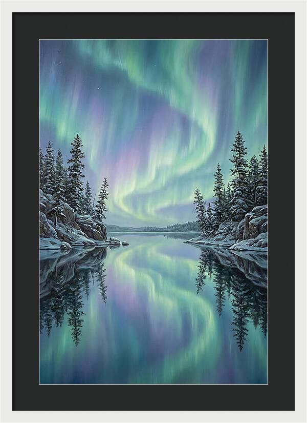 Aurora Borealis Reflected In Calm Glacier