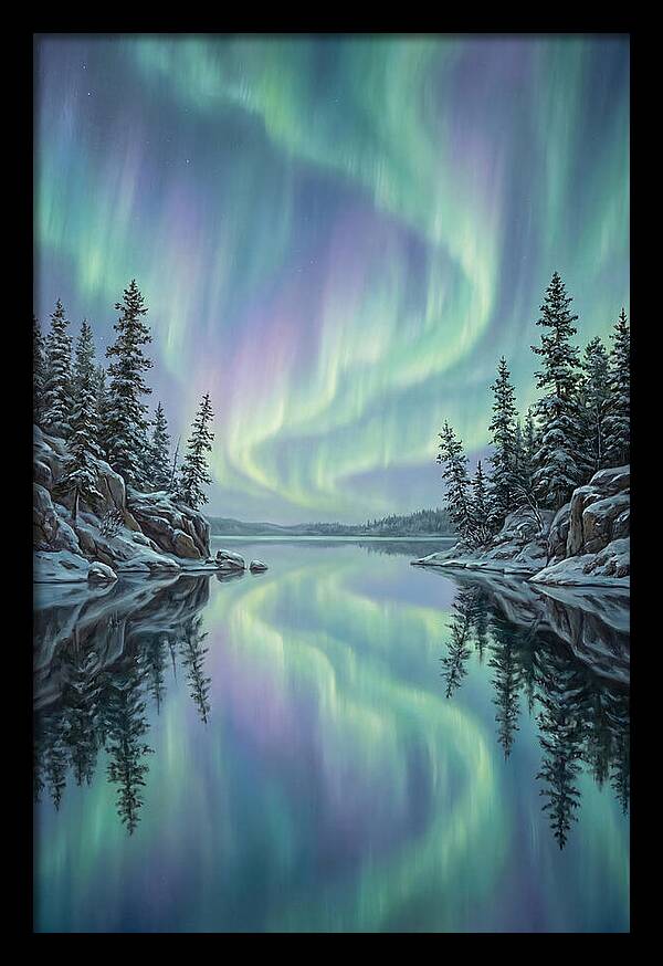 Aurora Borealis Reflected In Calm Glacier