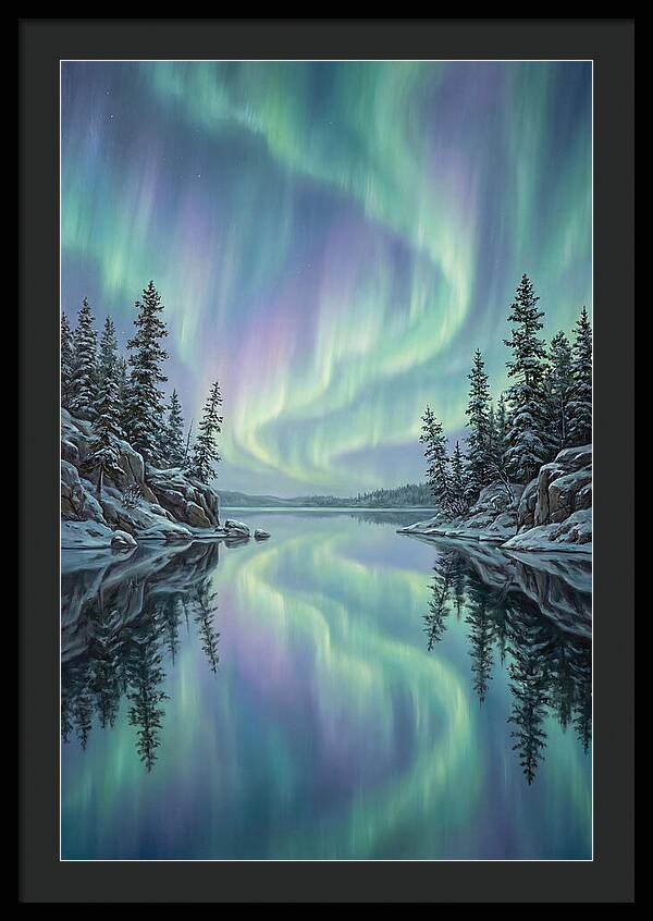 Aurora Borealis Reflected In Calm Glacier