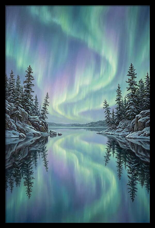 Aurora Borealis Reflected In Calm Glacier