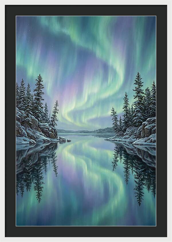 Aurora Borealis Reflected In Calm Glacier