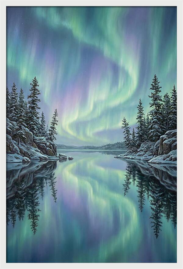 Aurora Borealis Reflected In Calm Glacier