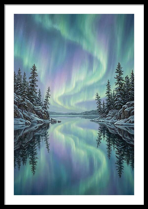 Aurora Borealis Reflected In Calm Glacier