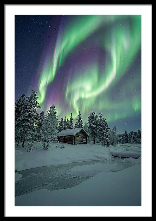 Aurora Over Snowy Cabin