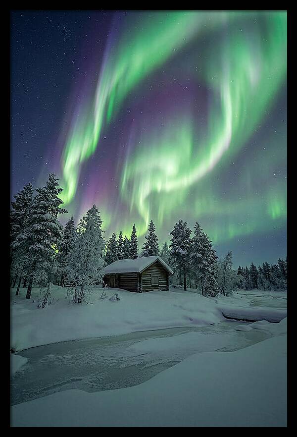 Aurora Over Snowy Cabin