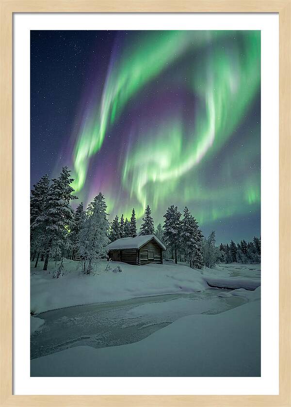 Aurora Over Snowy Cabin