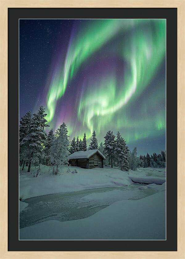 Aurora Over Snowy Cabin